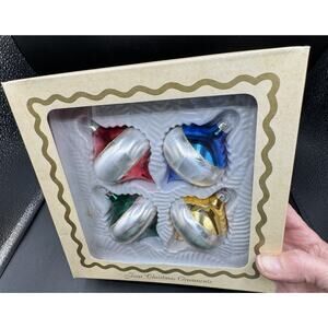 4 Vintage Glass Christmas Ornaments Bradford Teardrop Multicolor